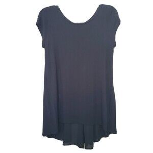 Kim & Cami Black Cap Sleeve High-Low Hem Back Pleated Stretchy Blouse Size Small